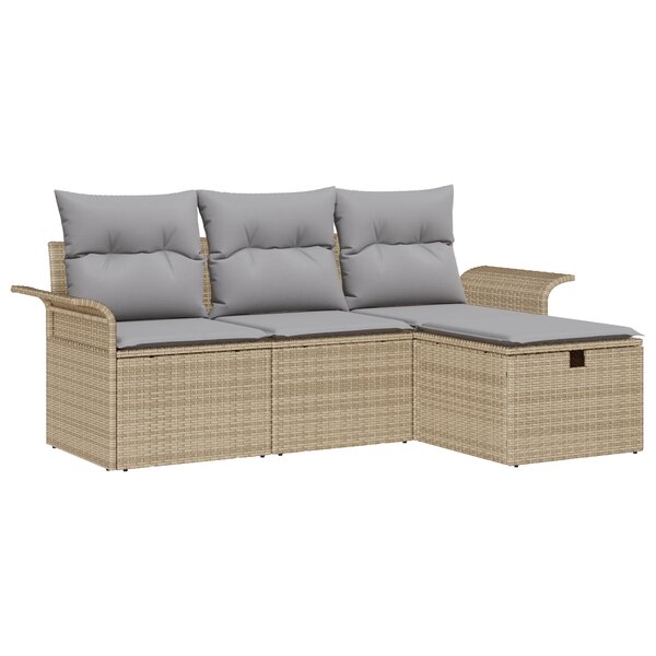 vidaXL Set de Canapé de Jardin 4 Pièces avec Coussins Beiges en Rattan Synthétique