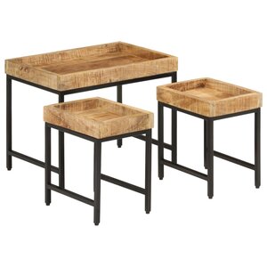 vidaXL Tables basses gigognes 3Pièces bois de manguier massif brut et fer