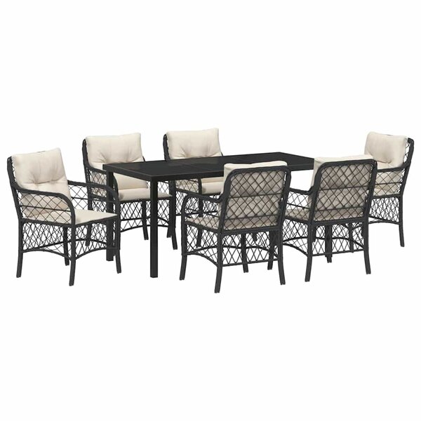 vidaXL Ensemble de salle à manger pour jardin 7 Pièces Noir Poly rotin