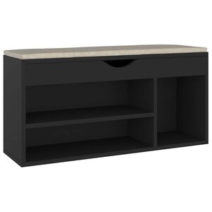 vidaXL Banc à chaussures et coussin Noir 104x30x49cm Bois d'ingénierie