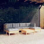 vidaXL Salon de jardin 7 Pièces avec coussins gris bois de pin