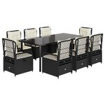 vidaXL Ensemble à manger de jardin 9Pièces coussins noir résine tressée