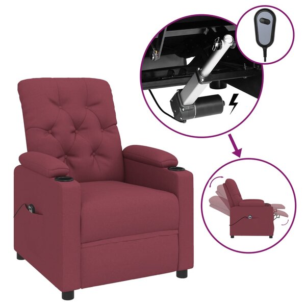 vidaXL Fauteuil inclinable électrique Rouge bordeaux Tissu