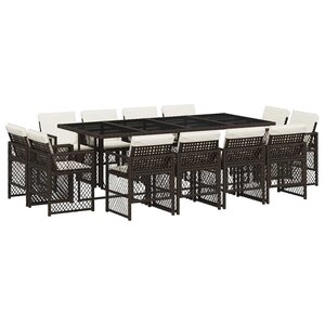 vidaXL Ensemble à manger de jardin avec coussins 13 Pièces marron rotin