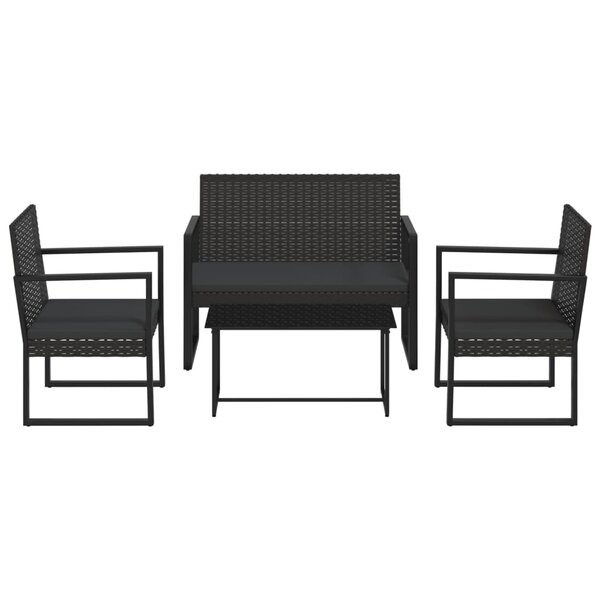 vidaXL Salon de jardin 4 Pièces avec coussins Noir Résine tressée