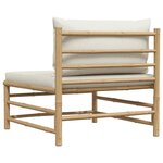 vidaXL Canapé central de jardin avec coussins blanc crème Bambou