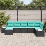 vidaXL Ensemble de canapé de jardin 7 Pièces Noir et turquoise polyrotin