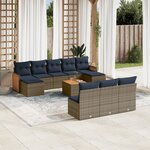 vidaXL Salon de jardin 11 Pièces avec coussins gris résine tressée