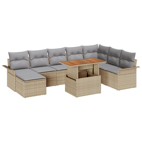 Canapé de jardin 9 pièces vidaXL avec coussins beige rotin synthétique