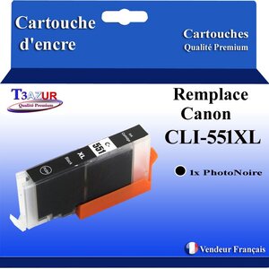 T3AZUR - Cartouche compatible avec Canon CLI551XL CLI-551 XL pour Canon Pixma MG7150 MG7500 MG7550 MX720 MX725 MX920 MX925 Photo Noire