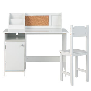 Lot de bureau et chaise enfants 90 x 45 x 86 cm assise ergonomique tableau d'affichage style moderne en MDF blanc 20_0010941