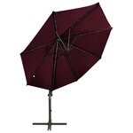 vidaXL Parasol déporté avec mât et lumières LED Rouge bordeaux 300 cm