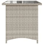 vidaXL Table de jardin et dessus en verre gris clair 110x68x70cm rotin