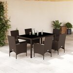 vidaXL Ensemble à manger de jardin et coussins 7Pièces marron rotin verre