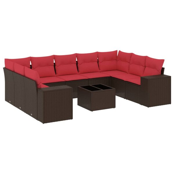 vidaXL Salon de jardin 10 Pièces avec coussins marron résine tressée