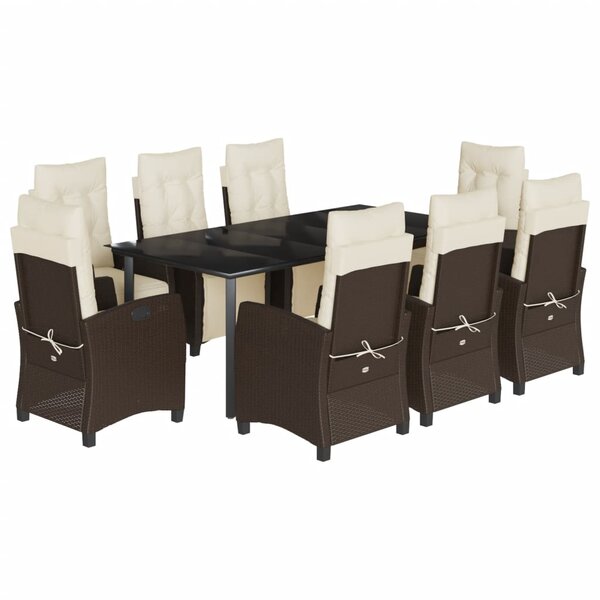 vidaXL Ensemble à manger de jardin et coussins 9 Pièces marron poly rotin