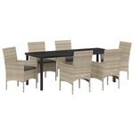 vidaXL Ensemble de repas de jardin 7 pièces avec coussins gris clair en poly rotin