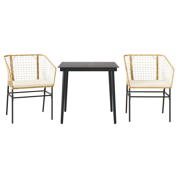 vidaXL Ensemble à manger jardin coussins 3Pièces marron poly rotin verre