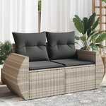 vidaXL Canapé de jardin 2 places et coussins gris clair résine tressée