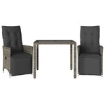 vidaXL Ensemble de bistro de jardin 3 Pièces coussins gris poly rotin