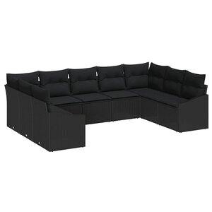 vidaXL Ensemble de canapé de jardin 9 Pièces Noir Poly rotin