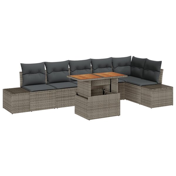 vidaXL Ensemble de salle à manger de jardin 7 pièces avec coussins en poly rotin gris acacia