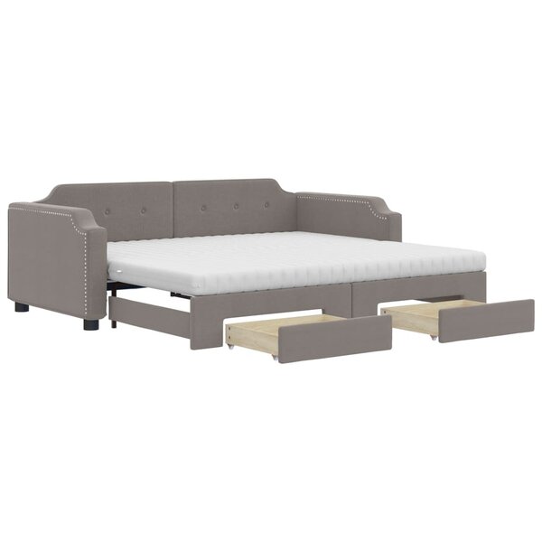 vidaXL Lit de jour avec gigogne et tiroirs taupe 80x200 cm tissu