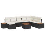 vidaXL Ensemble de canapé de jardin avec coussin 9 Pièces Noir Poly rotin