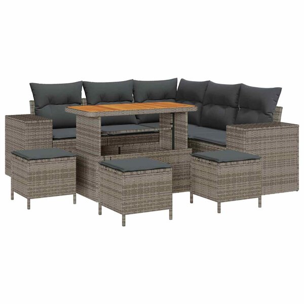 vidaXL Ensemble de canapé de jardin avec coussin 9 Pièces Gris polyrotin