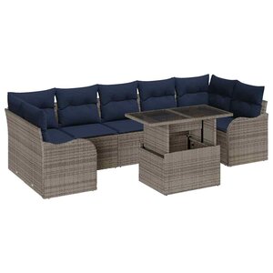 vidaXL Ensemble de canapé de jardin avec coussin 8 Pièces Gris Poly rotin