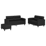 vidaXL Ensemble de canapés 3 Pièces avec coussins Noir Similicuir
