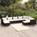 vidaXL Salon de jardin 9 Pièces avec coussins Résine tressée Marron