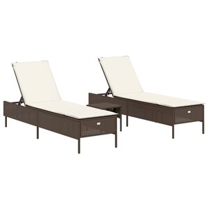vidaXL Ensemble de chaises longues et coussins 3 Pièces marron poly rotin