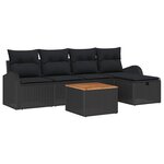 vidaXL Ensemble de canapé de jardin avec coussin 6 Pièces Noir Poly rotin