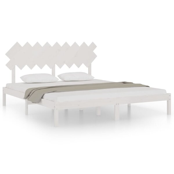 vidaXL Cadre de lit Blanc 180x200 cm Super King Bois massif