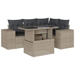 vidaXL Salon de jardin 5 Pièces avec coussins gris clair résine tressée