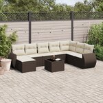 vidaXL Salon de jardin avec coussins 9 Pièces marron résine tressée