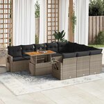 vidaXL Salon de jardin 11 Pièces avec coussins gris résine tressée
