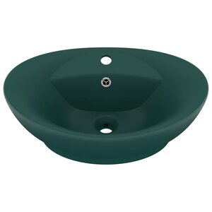 vidaXL Lavabo ovale à trop-plein Vert foncé mat 58 5x39 cm Céramique