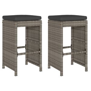 vidaXL Tabourets de bar jardin coussins lot de 2 gris résine tressée