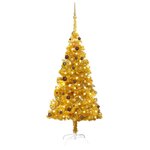 vidaXL Arbre de Noël artificiel pré-éclairé et boules doré 180 cm PET