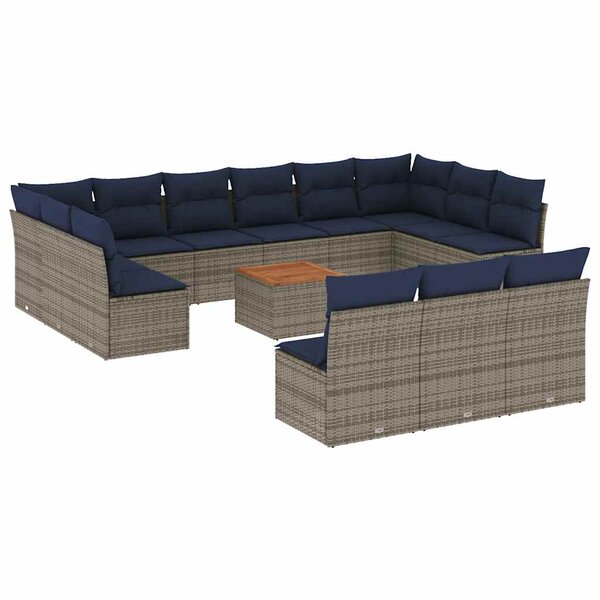 vidaXL Salon de jardin avec coussins 14 Pièces gris résine tressée