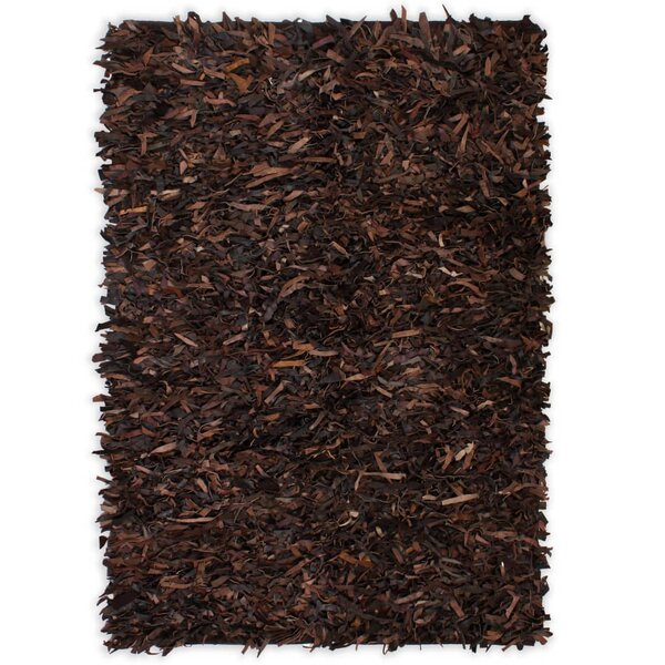 vidaXL Tapis shaggy Cuir véritable 80 x 160 cm Marron