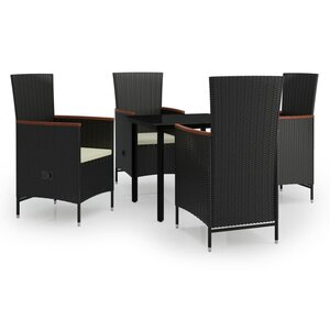 vidaXL Ensemble à manger de jardin avec coussins 5 Pièces Noir
