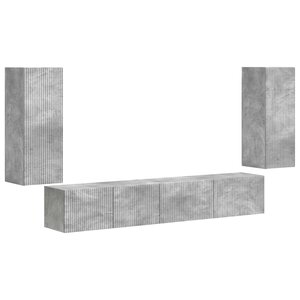 vidaXL Ensemble meuble TV 4 Pièces Gris béton Bois d'ingénierie