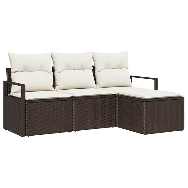 vidaXL Ensemble de canapé de jardin avec coussin 4 Pièces Marron et Crème