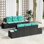 vidaXL Ensemble de canapé de jardin 8 Pièces Noir et turquoise polyrotin