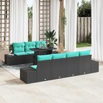 vidaXL Ensemble de canapé de jardin 8 Pièces Noir et turquoise