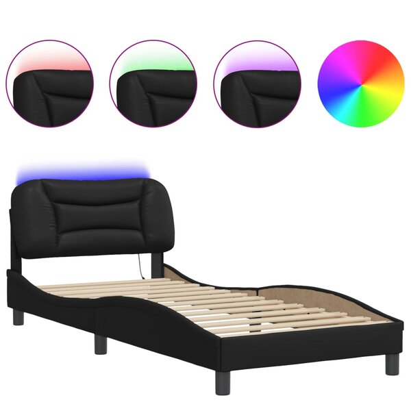 vidaXL Cadre de lit avec lumière LED noir 90x190 cm similicuir