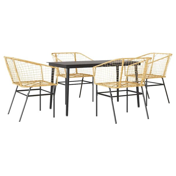 vidaXL Ensemble à manger jardin 5Pièces marron poly rotin verre